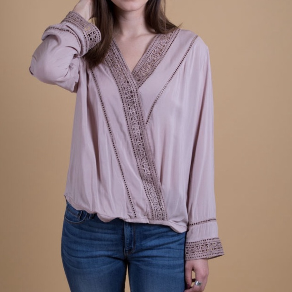 Gentle Fawn Mauve Boho Crochet Trim Wrap Blouse - Medium